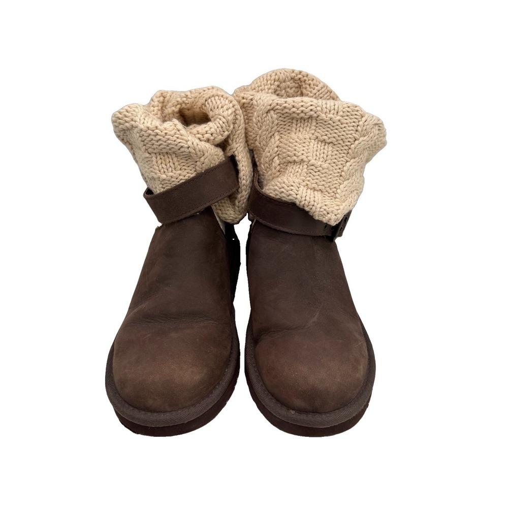 UGG Australia Cambridge 1008174K Brown‎ Suede Leather Knit Girls Boots Size 3